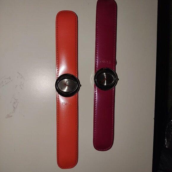 Beijo Orange & Pink Slap-On Watches W/Black Round Faces For Adults-VTG